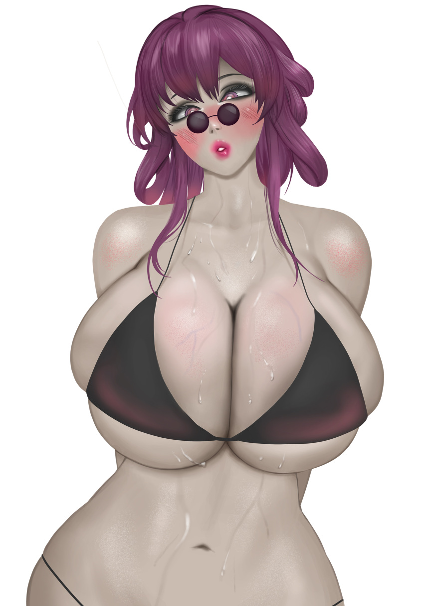 1girls big_breasts bikini black_bikini breasts busty curvaceous curvy curvy_body curvy_female curvy_figure female glasses honkai:_star_rail huge_breasts kafka_(honkai:_star_rail) large_breasts looking_over_eyewear looking_over_glasses looking_over_sunglasses palemancer purple-tinted_eyewear purple_hair sunglasses tinted_eyewear voluptuous white_background