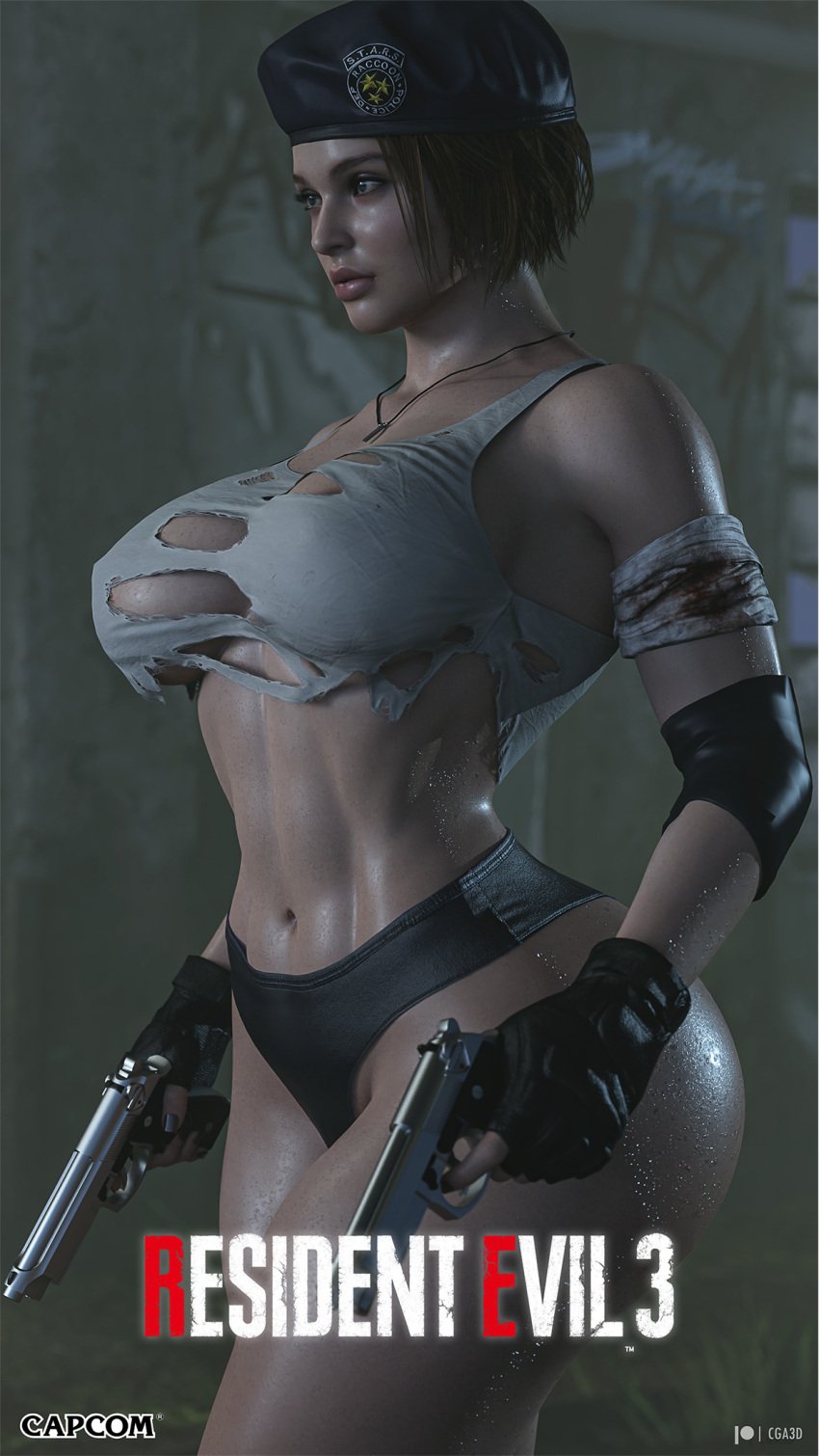 1girls 3d 3d_(artwork) abs ass beret big_ass big_breasts big_butt breasts breasts_out bubble_ass bubble_butt busty capcom casual cga3d clothing curvaceous curvy curvy_female curvy_figure erotichris exposed_breasts female female_human female_only firearm fit fit_female front_view game_poster handgun handwear headwear hourglass_figure huge_breasts human jill_valentine jill_valentine_(sasha_zotova) large_breasts legwear neckwear pale_skin patreon_username pawg resident_evil resident_evil_3 resident_evil_3_remake s.t.a.r.s solo tactical_gear thick thick_ass thick_thighs thong torn_clothes torn_clothing torn_shirt twitter_username voluptuous voluptuous_female weapon wide_hips