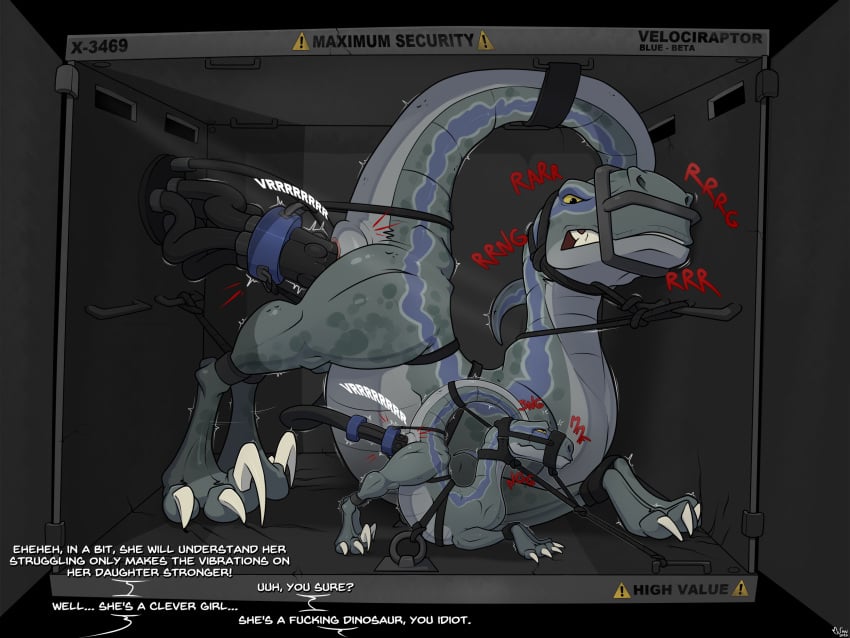 1girls angry ass_up beta_(jurassic_world) blue_(jurassic_world) bound claws clenched_teeth cloacal cloacal_penetration crate cub dinosaur dromaeosaurid feet female female_only female_penetrated feral feral_penetrated forced grey_body grey_scales hi_res jurassic_park jurassic_world machine mcfan metal_container mother mother_and_child mother_and_daughter penetration rape reptile scales scalie sex_toy sex_toy_in_cloaca sex_toy_insertion solo talons teeth theropod toe_claws toes universal_studios velociraptor vibrator vibrator_in_cloaca