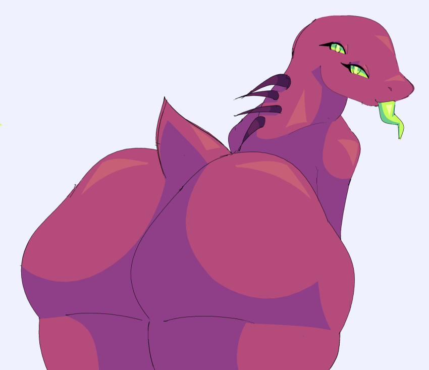 acrid anthro ass_focus bending_over big_ass big_breasts cytrusawa fat_ass furry risk_of_rain risk_of_rain_2 scalie simple_background thick_thighs tongue tongue_out wide_hips