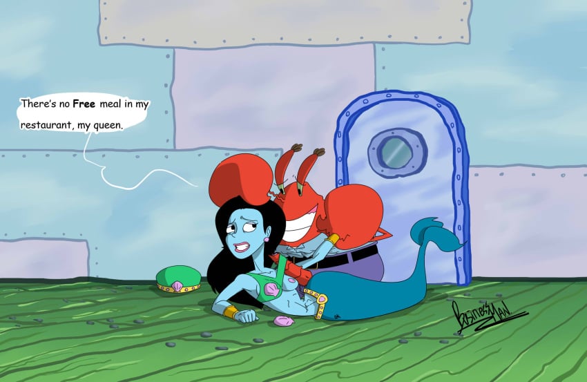 1girls black_hair breasts businessman_(artist) crab crustacean fish imminent_rape male male/female mermaid mr_krabs penis queen_amphitrite smooth_skin spongebob_squarepants