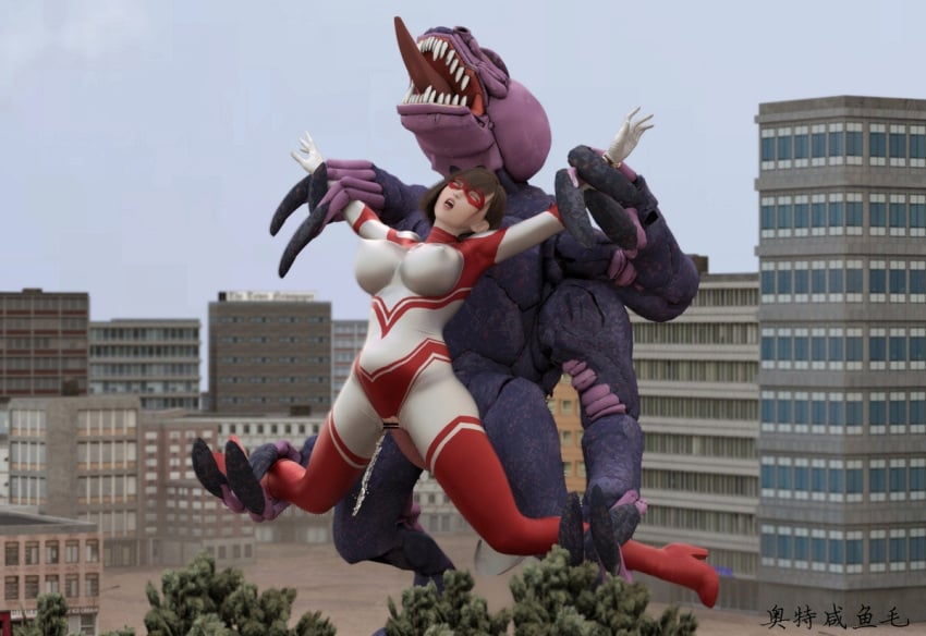 3d alien alien_girl alien_humanoid breasts building building_sex city cum cum_in_pussy cum_inside female female_penetrated grabbing_penis heroine human losing losing_fight rape tight_clothing ultraman_(franchise) ultrawoman ultrawoman_katia