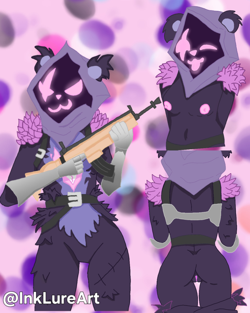 anthro anthro_only ass bear_ears bear_girl big_ass breasts clothed clothed_female clothing collage completely_nude completely_nude_female cute female female_only fortnite furry furry_only hood hood_up inklureart nude nude_female raven_team_leader raven_team_leader_(fortnite) self_upload sexyrninklureart solo_anthro solo_female wink winking winking_at_viewer