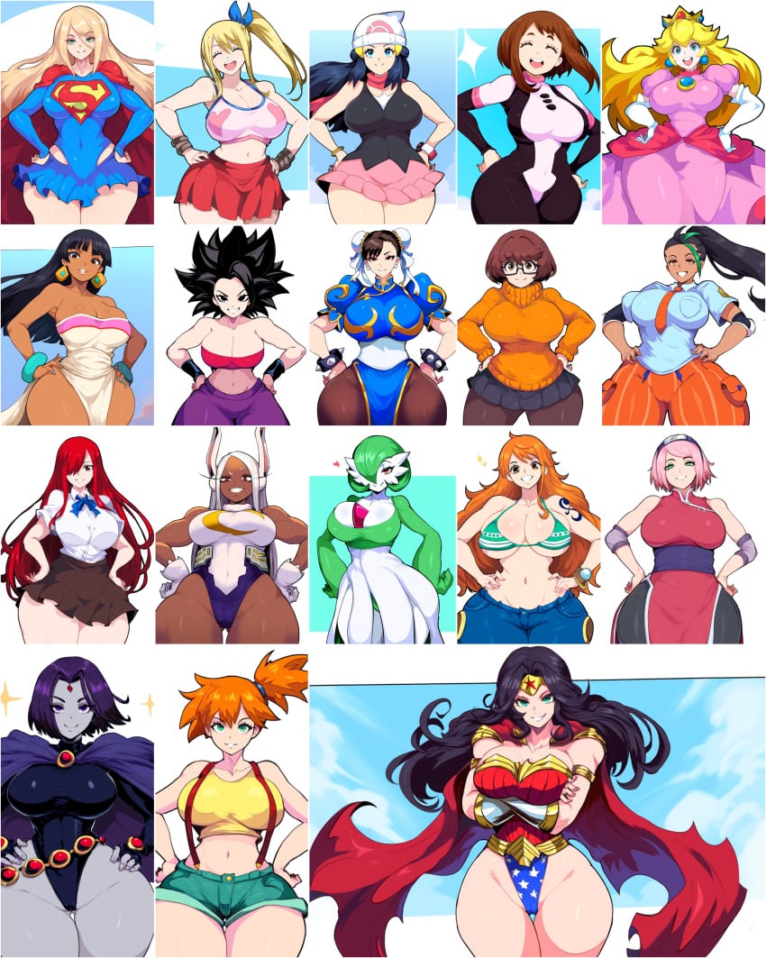 18girls 6+girls ai_generated amazonian big_breasts bikini_bottom bikini_top black_clothing black_hair blonde_hair blue_clothing blue_eyes blue_hair blue_miniskirt blue_skirt bra breasts brown_hair brown_miniskirt brown_skirt bunny_ears caulifla chel chel_(the_road_to_el_dorado) chinese_clothes chun-li closed_eyes clothed_female collage crossover curvy dark-skinned_female dark_skin dawn_(pokemon) dc dc_comics diana_prince dragon_ball dragon_ball_super dress eastern_and_western_character erza_scarlet fairy_tail female female_kryptonian female_only female_saiyan gardevoir glasses green_hair green_highlights hand_on_hip hands_on_hips huge_breasts kara_zor-el kasumi_(pokemon) kryptonian large_breasts leotard light-skinned_female light_skin looking_at_viewer lucy_heartfilia mario_(series) mayan miniskirt mirko miruko misty_(pokemon) mullon multiple_girls my_hero_academia nami nami_(one_piece) naruto naruto:_the_last novelai ochako_uraraka one_piece open_mouth orange_hair pale-skinned_female pale_skin panties pink_clothing pink_dress pink_hair pleated_skirt pokemon pokemon_(species) pokemon_dppt ponytail portrait post-timeskip princess princess_peach rachel_roth raven_(dc) red_clothing red_hair red_leotard revealing_clothes rumi_usagiyama saiyan sakura_haruno scooby-doo short_hair simple_background skirt sleeveless smile strapless strapless_bra street_fighter supergirl superheroine superman_(series) teen_titans the_road_to_el_dorado thick_thighs three_tone_clothing too_many_characters topwear two_tone_bodysuit two_tone_clothing universe_6/universe_7 uraraka_ochako velma_dinkley white_body white_clothing white_hair white_skin wide_hips wonder_woman wonder_woman_(series) yellow_clothing yellow_shirt yellow_t-shirt yellow_tank_top yellow_topwear