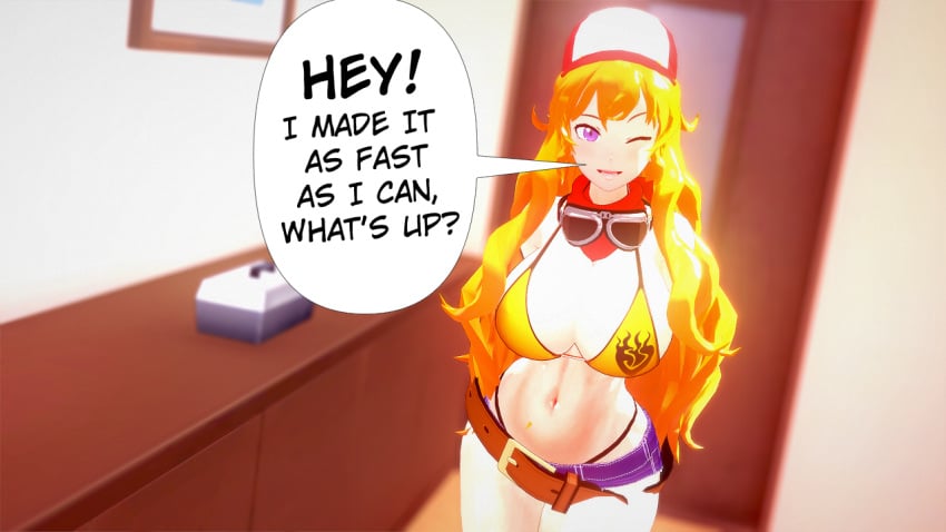 1girls bikini bikini_top blonde_female blonde_hair long_hair long_hair_female nakadashi_(artist) purple_eyes repair rwby winking yang_xiao_long