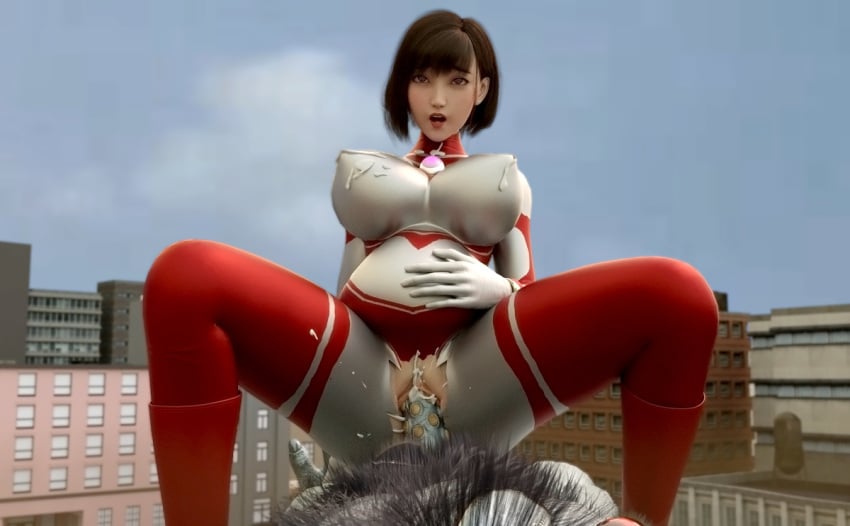 3d alien alien_girl alien_humanoid breasts building building_destruction building_sex city cum cum_in_pussy cum_inside female female_penetrated gigantic_breasts heroine human losing losing_fight pregnant rape tight_clothing ultraman_(franchise) ultrawoman ultrawoman_katia