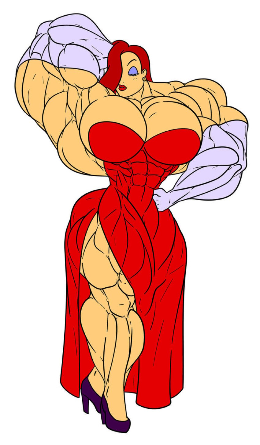 abs biceps breasts female hair jessica_rabbit long_hair muscles muscular muscular_arms muscular_female muscular_legs muscular_thighs pecs red_hair rssam000 who_framed_roger_rabbit