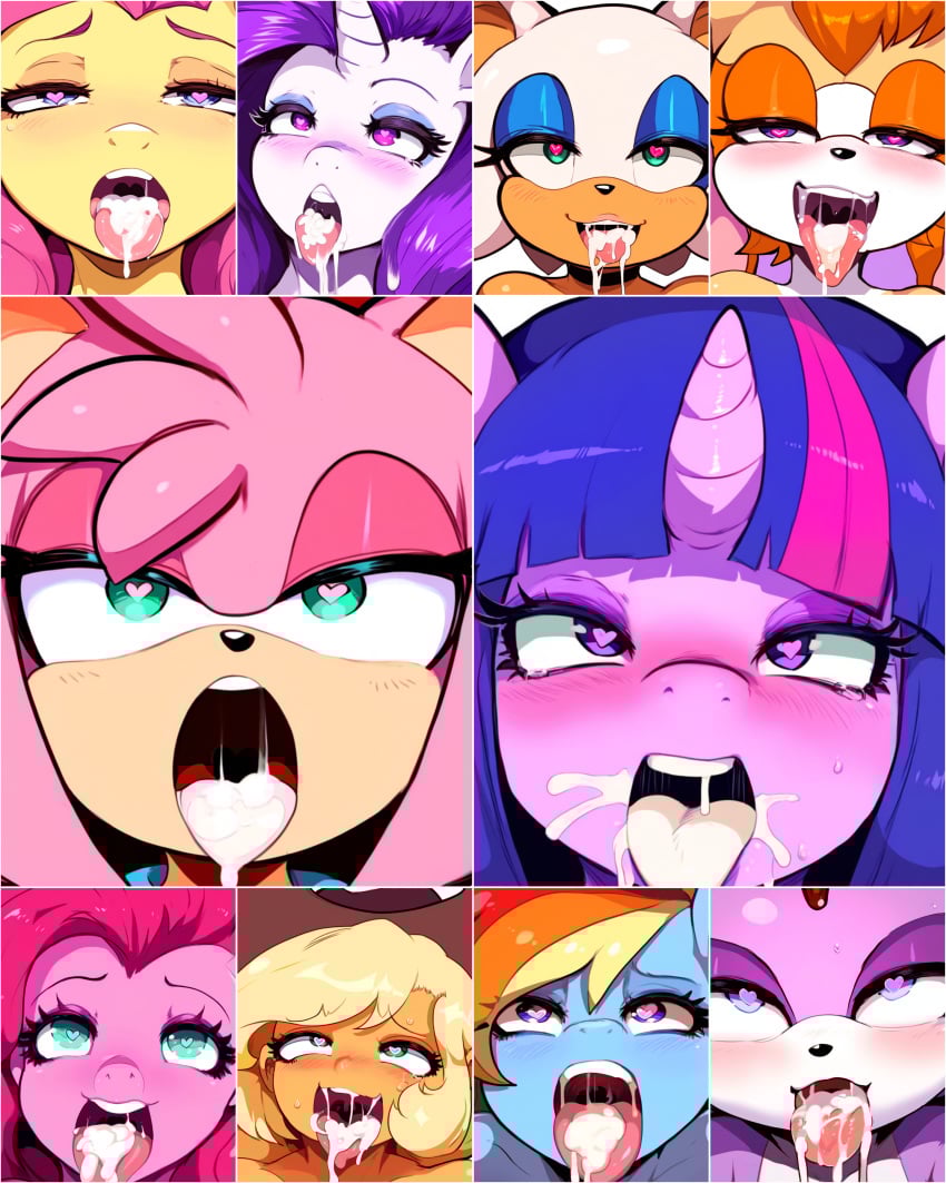 10girls after_fellatio after_oral ahe_gao ai_generated amy_rose anthro applejack_(mlp) bat blaze_the_cat collage cum cum_in_mouth eastern_and_western_character female fluttershy_(mlp) furry furry_only heart-shaped_pupils hedgehog mature_female milf mullon multiple_girls my_little_pony novelai pinkie_pie_(mlp) pony rabbit rabbit_girl rainbow_dash_(mlp) rarity_(mlp) rouge_the_bat sonic_(series) sonic_the_hedgehog_(series) tongue_out twilight_sparkle_(mlp) vanilla_the_rabbit
