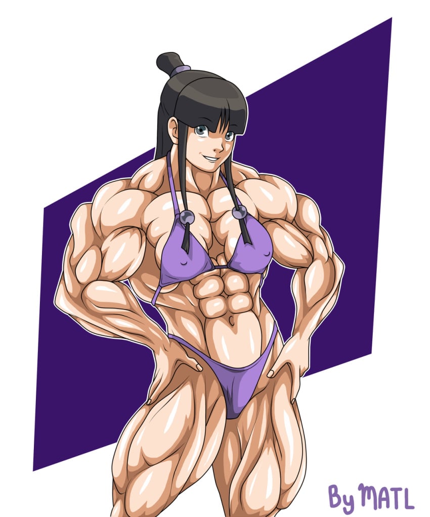 abs ace_attorney biceps bikini breasts capcom female gyakuten_saiban hair hyper matl maya_fey muscles muscular muscular_arms muscular_female muscular_legs muscular_thighs pecs