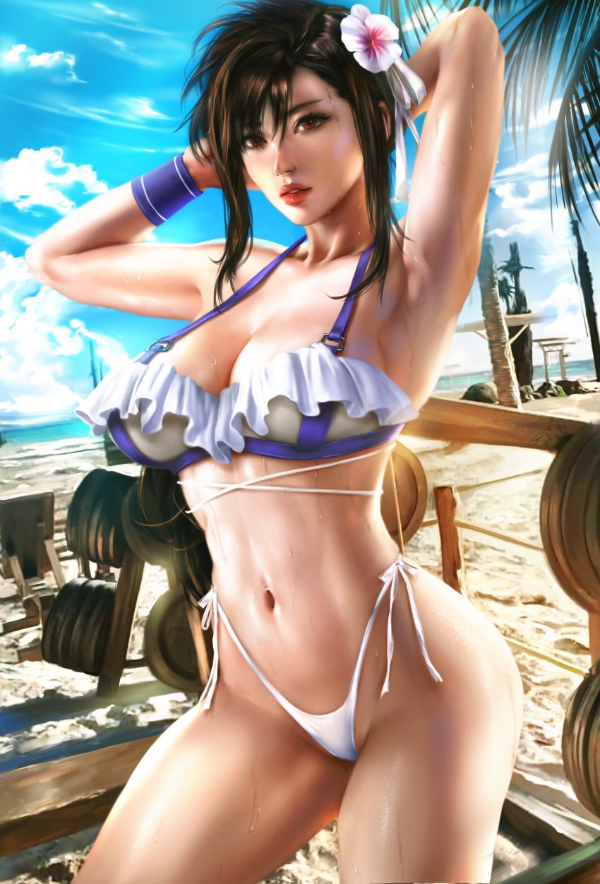 bikini breasts cleavage final_fantasy final_fantasy_vii final_fantasy_vii_rebirth final_fantasy_vii_remake logan_cure square_enix swimsuit thong_bikini tifa_lockhart tifa_lockhart_(shining_spirit) toned toned_female