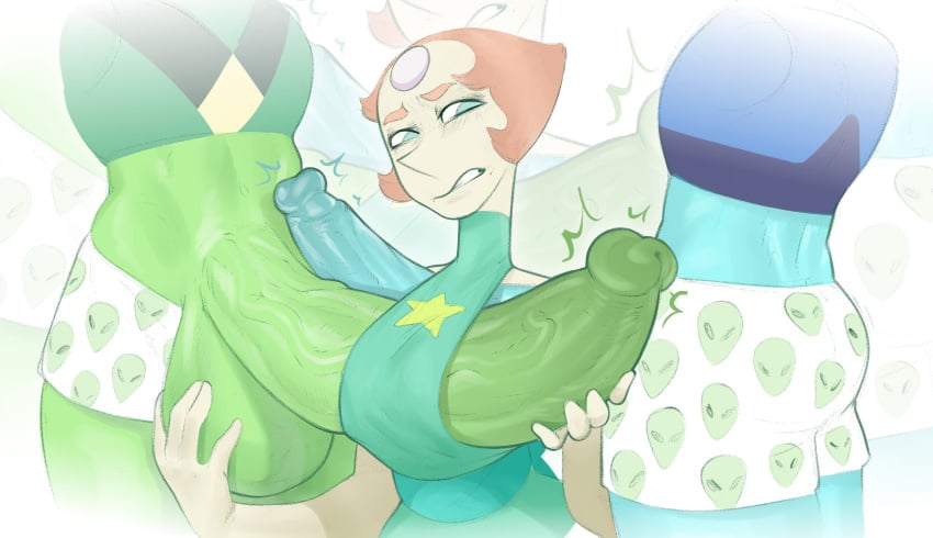 1girls 2futas balls blonde_hair blue_body blue_skin breasts cartoon_network clothed clothing erection faceless faceless_character faceless_futanari female frottage frotting futa_on_female futanari gem_(species) green_skin huge_balls huge_cock humanoid humanoid_penis lapis_lazuli_(steven_universe) large_penis masturbating_with_clothes masturbation mostly_clothed mr_fuga nipples open_mouth pearl_(steven_universe) penis penis_size_difference peridot_(steven_universe) short_hair small_breasts standing steven_universe white_body