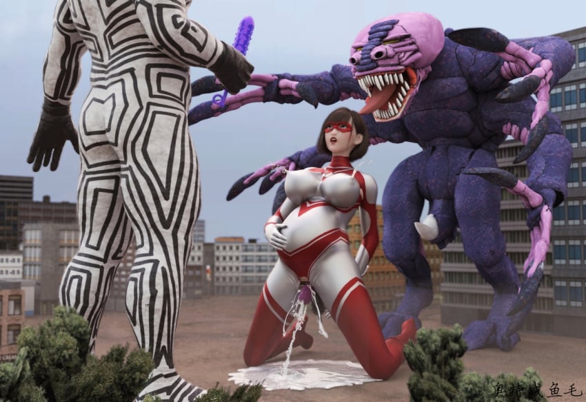 3d alien alien_girl alien_humanoid breasts building building_sex city cum cum_in_pussy cum_inside female female_penetrated gigantic_breasts grabbing_penis heroine human losing losing_fight pregnant rape tight_clothing ultraman_(franchise) ultrawoman ultrawoman_katia