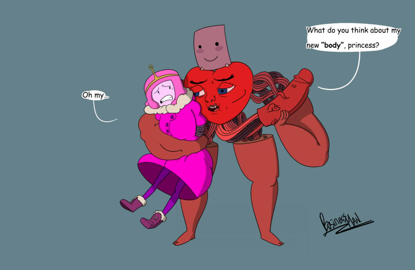 1girls adventure_time big_penis businessman_(artist) funny huge_cock imminent_rape muscles pink_hair pink_skin princess_bubblegum red_skin ricardio_the_heart_guy