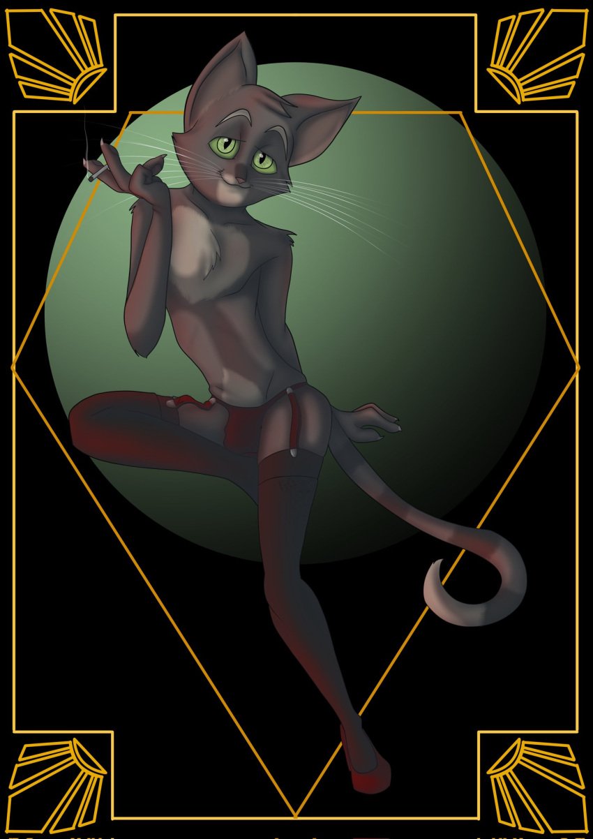 1boy animal_humanoid anthro bulge feline feminine_male furry gay grey_fur image_set lackadaisy lingerie lingerie_only male male_focus male_only mozzie_(lackadaisy) novadoesart pose seductive tail thighhighs webcomic