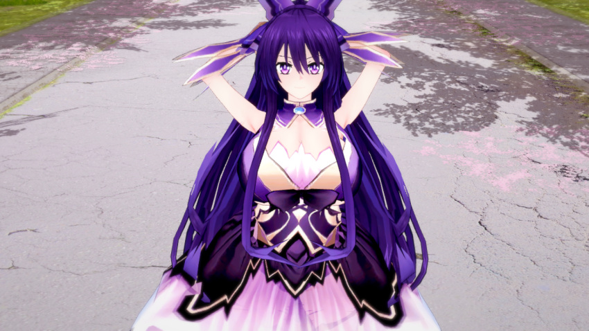 1girls armor armored_dress armored_female breasts date_a_live female_only light-skinned_female long_hair purple_eyes purple_hair yatogami_tohka