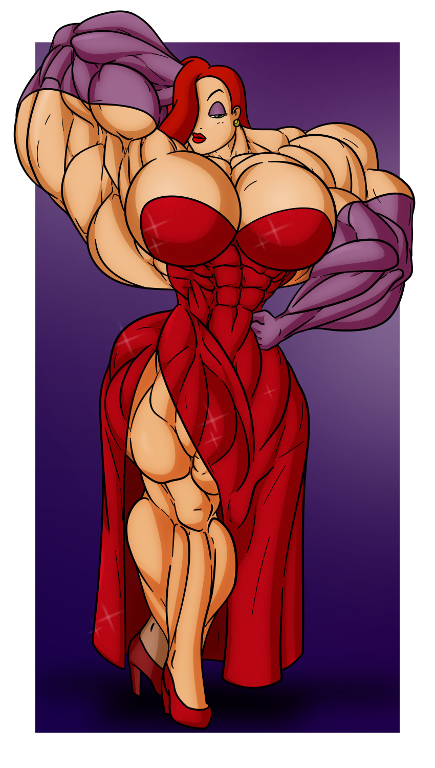 abs biceps breasts female hair jessica_rabbit long_hair muscles muscular muscular_arms muscular_female muscular_legs muscular_thighs pecs red_hair rssam000 who_framed_roger_rabbit