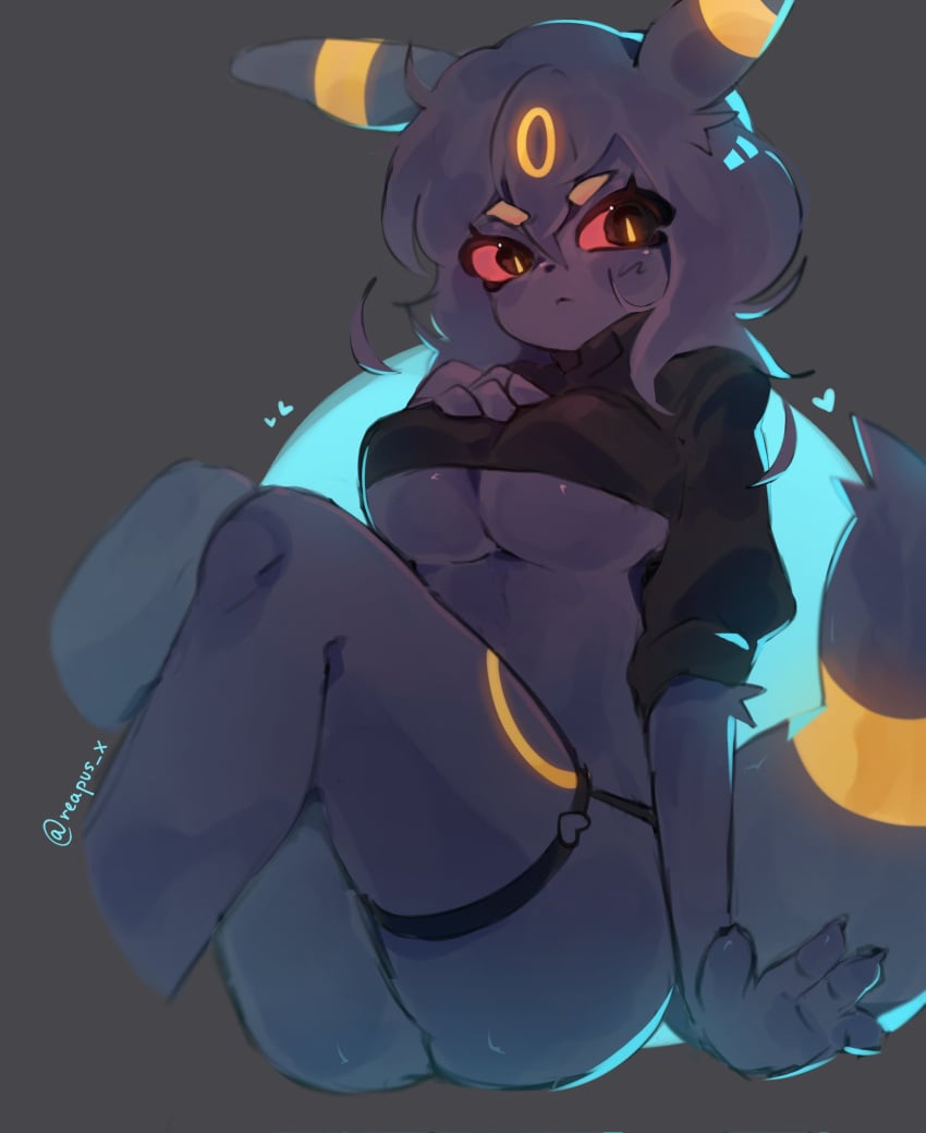 anthro big_breasts cleavage eeveelution female pokemon reapus reapus_x revealing_pose umbreon underboob