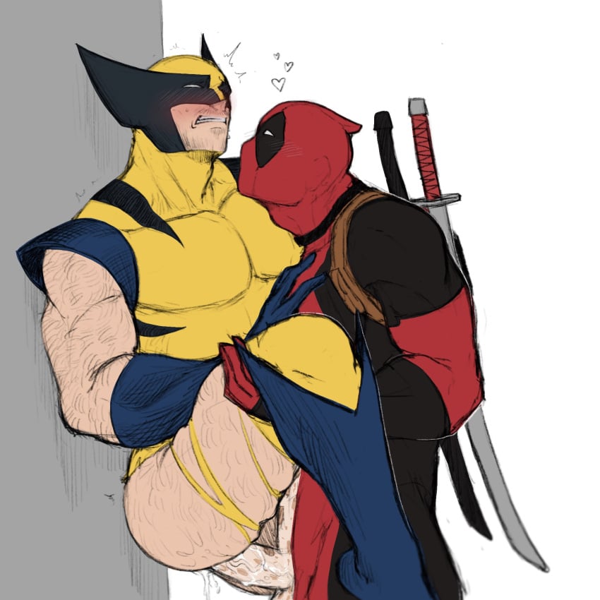 2boys anal anal_penetration anal_sex arm_hair ass baimonbluewhale beard blush blushing bodysuit cum deadpool deadpool_&_wolverine_(2024) gay gay_sex heart james_howlett katana logan_(x-men) male marvel marvel_comics mask masked masked_male muscular_male penis pinned_to_wall ripped_clothes ripped_clothing standing standing_sex superhero superhero_costume torn_clothes upright_straddle wade_wilson wolverine_(x-men) x-men yaoi