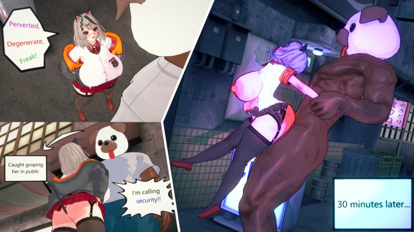 1girls 3d 3d_(artwork) alley alleyway arm_band blush butt_plug_tail cat_ears cat_tail curvaceous curvy curvy_body curvy_female curvy_figure dark-skinned_male faceless_male fake_animal_ears garter_belt height_difference hololive hololive_japan holox huge_ass huge_breasts instant_loss koikatsu larger_male loss manhandled manhandling melanin miniskirt muscular_male nipples outdoor_nudity outdoor_sex outdoors rape raped sakamata_chloe school_uniform schoolgirl scolding sex shorter_female shortstack smaller_female speech_bubble stomach_bulge stomach_deformation submissive_female tagme tail taller_male text text_box time_skip virtual_youtuber vtuber