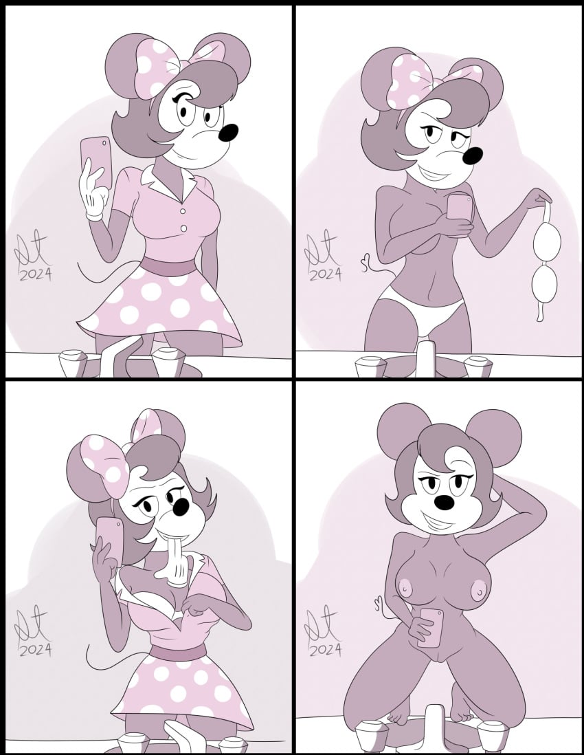 1girls anthro anthro_only breasts daffytitanic disney female furry minnie_mouse mirror nude pussy tagme undressing