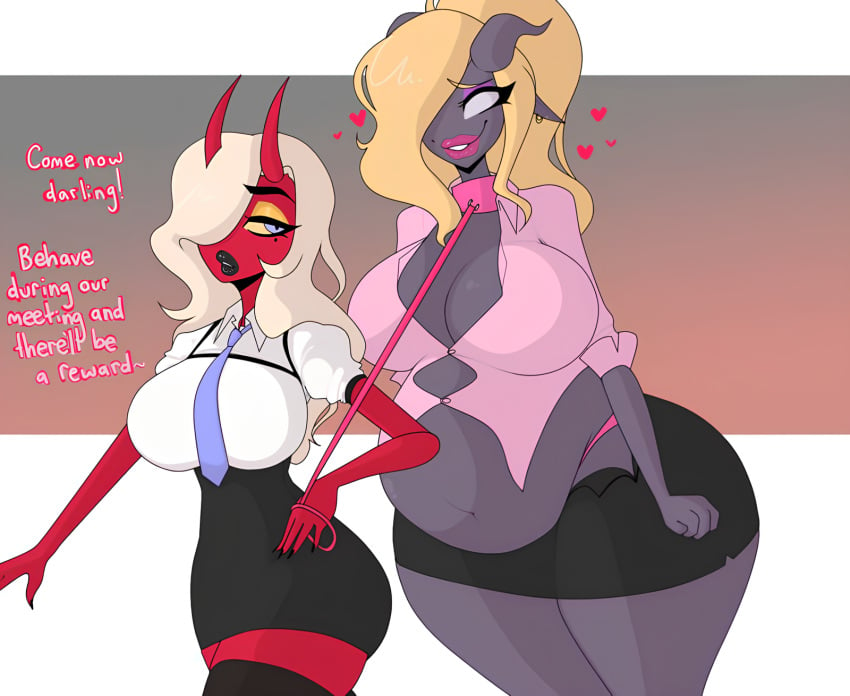 2girls big_belly demon demon_girl duo fat fatty female_focus female_only leash lesbian nyanilla_ slave tagme yuri