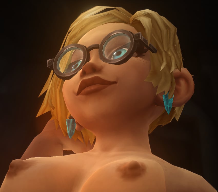 1girls blonde_hair blue_eyes breasts charlotte_fizzles cute female_only glasses gnome_(warcraft) gnome_female naked naked_female nipples sexy_pose short_hair shortstack tits warcraft world_of_warcraft