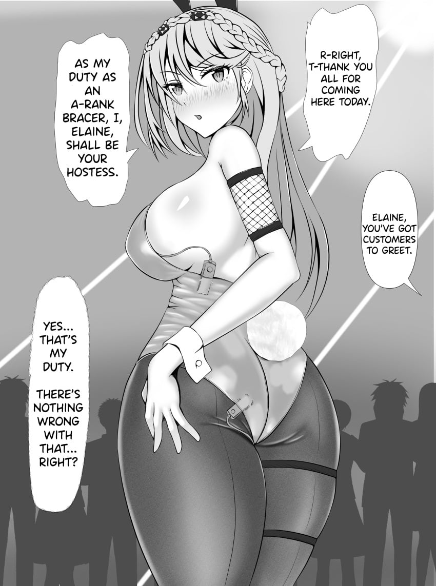 absurd_res altered_common_sense ass braided_hair breasts bunny_costume bunny_ears bunny_girl bunny_tail bunnysuit change_in_common_sense common_sense_change crowd crowd_watching eiyuu_densetsu elaine_auclair english_text female female_focus female_only kuro_no_kiseki large_breasts monochrome no_visible_genitalia pantyhose translated unaware unaware_hypnosis vibrator vibrator_cord vibrator_under_clothes