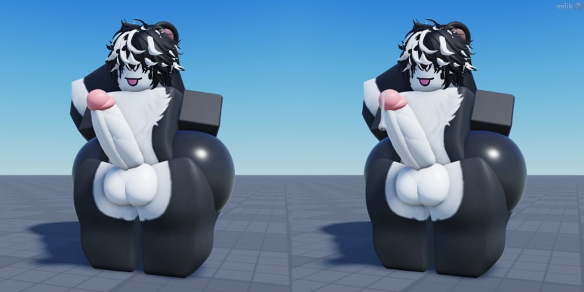 3d :p balls baseplate big_ass big_penis dripping_precum furry hard_cock huge_cock male male_only miljkfarts_(artist) penis roblox robloxian skunk skunk_ears skunk_tail skunko_(miljkfarts) solo thicc_thighs