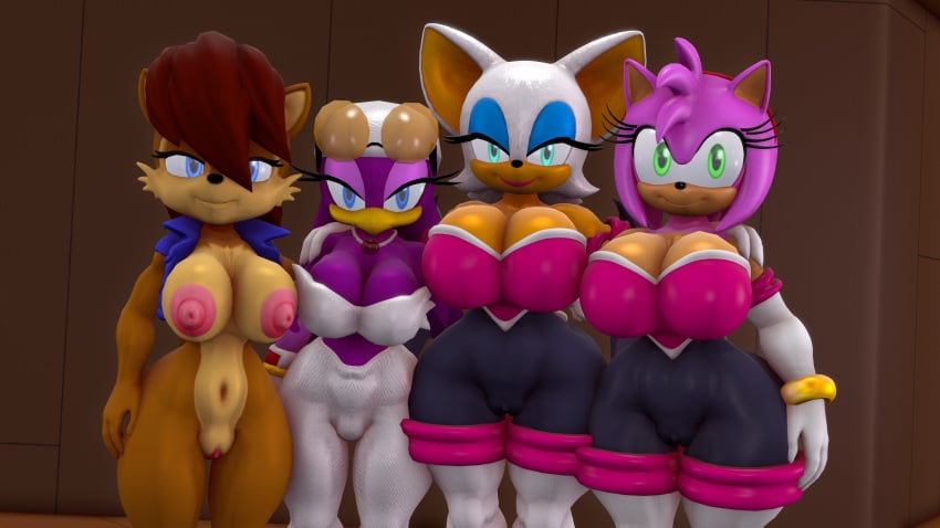 3d 3d_model 4girls amy_rose amy_rose_(kabalmystic) amy_the_bat anthro anthro_only avian bodysuit breasts cameltoe curvy furry kabalmystic mobian mobian_(species) mobian_bat neckline pussy reepeepsfm rouge_the_bat rouge_the_bat_(cosplay) rouge_the_bat_(kabalmystic) sally_acorn sally_acorn_(kabalmystic) sega sonic_(series) sonic_adventure_2 sonic_the_hedgehog_(series) source_filmmaker spandex_suit voluptuous_female wave_the_swallow wave_the_swallow_(kabalmystic)