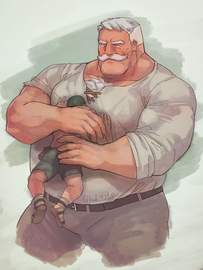 clothing dad_bod facial_hair fully_clothed hugging kuki1210 male male_only moustache size_difference