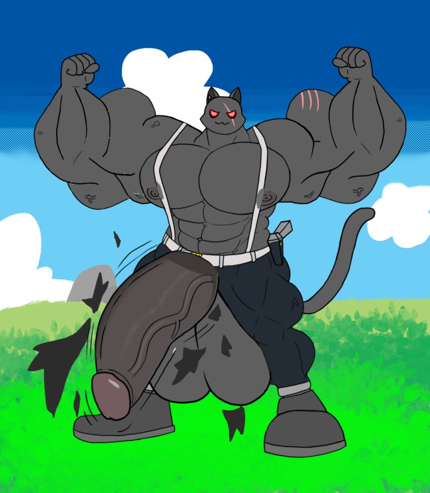 background balls big_balls big_penis domestic_cat epic_games feet fortnite furry gay happy male male_only meowscles_(fortnite) muscles naked nipples pants penis ripped_pants shadow_meowscles_(fortnite) srosseen tail