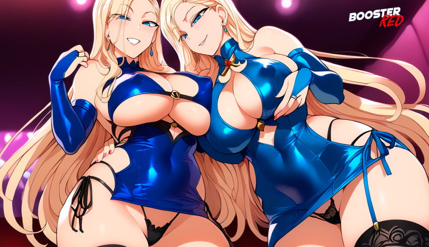 ai_generated bare_shoulders blonde_hair blue_eyes bodycon boosterred99 bridal_gauntlets cameltoe cleavage clothing_cutout covered_navel covered_nipples cutout dress female female_only kurashiki_reika kurashiki_reina large_breasts latex_panties long_hair pony_diffusion_xl post-timeskip saimin_seishidou seductive seductive_look seductive_smile sexy_pose shiny_clothes side-tie_panties side_locks sideboob skirt solo stockings underboob voluptuous voluptuous_female