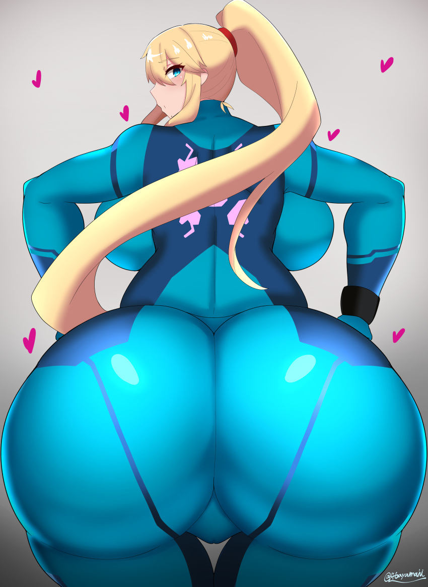 1girls alternate_breast_size arched_back ass ayamahi back_view big_ass big_breasts big_butt blonde_hair blue_eyes bodysuit breasts breasts_bigger_than_head bubble_ass bubble_butt cameltoe dat_ass fat_ass fat_butt female female_only hi_res hourglass_figure huge_ass huge_breasts huge_butt large_ass large_breasts large_butt long_hair looking_at_viewer looking_back metroid nintendo pinup plump ponytail samus_aran seductive signature small_head solo solo_focus thick_ass thick_thighs thigh_gap thighs very_long_hair voluptuous wide_hips zero_suit zero_suit_samus