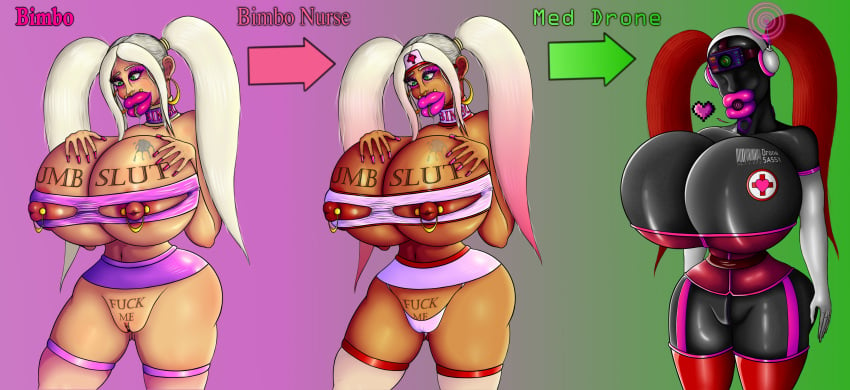 adekvatx ass_expansion bimbo bimbofication brainwashing breast_expansion corruption drone droneification female huge_ass huge_breasts hyper_bimbo identity_death latex robot_girl robotization transformation transformation_sequence