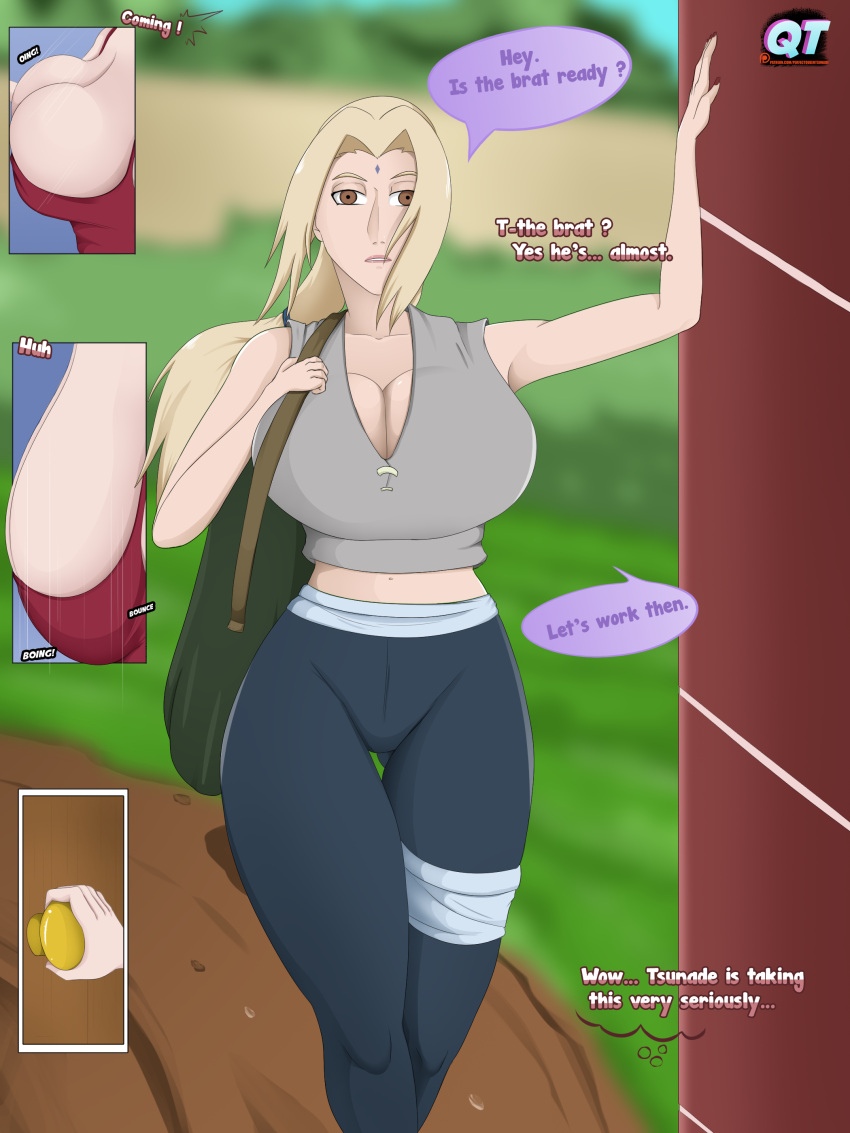 2girls big_breasts blonde_hair boruto:_naruto_next_generations clothed clothed_female clothes clothing comic comic_page dialogue dressed female female_only fully_clothed naruto naruto_(series) queentsunade sakura_haruno sfh text tsunade