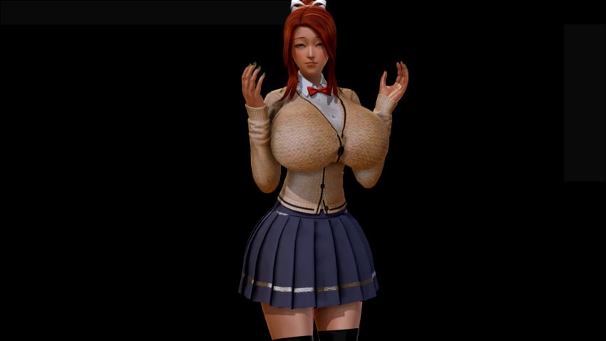 1girls 3d alternate_breast_size anon big_ass big_breasts bimbo bimbofication body_modification bow breast_expansion breast_inflation bursting_breasts cute doki_doki_literature_club eye_contact fat_ass fondling fourth_wall game_cg green_eyes hair_ornament honey_select horny huge_breasts large_breasts looking_at_viewer massive_breasts monika_(doki_doki_literature_club) ponytail pose red_hair school_uniform schoolgirl solo sweater theduudeman thick thighhighs thighs tight_clothing void wide_hips