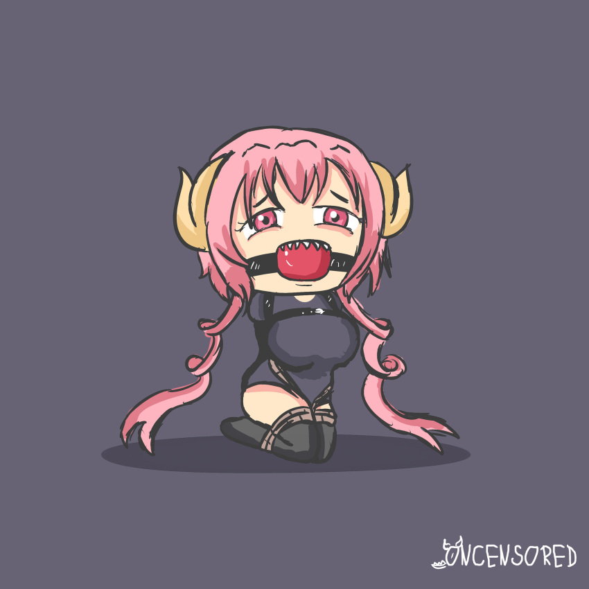 armbinder ball_gag bondage chibi ilulu_(dragon_maid) kawaii miss_kobayashi's_dragon_maid oncensored original pink_eyes pink_hair rope_bondage