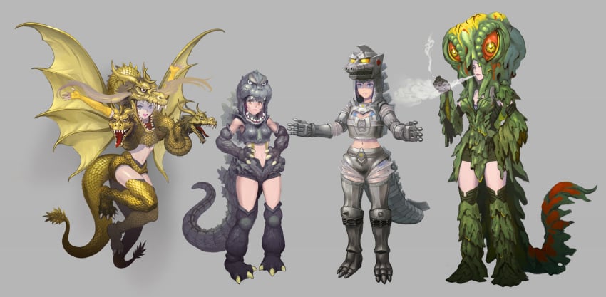 2014 4girls cosplay female_only gijinka godzilla godzilla_(series) gojira_tai_hedora_(1971) gojira_tai_mekagojira_(1974) hedorah kaiju kaiju_girl king_ghidorah mechagodzilla multiple_girls san_daikaijuu:_chikyū_saidai_no_kessen_(1964) source_request toho urasatos year_request