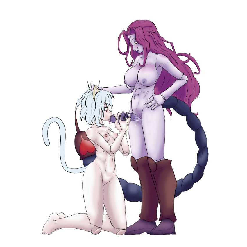 1futa 1girls artist_request big_penis bimbo bimbofication breasts cat_ears cat_girl cat_tail chimera_ant completely_nude duo enslaved_royal fellatio female futa_on_female futa_sans_balls futanari head_grab humanoid humanoid_penis hunter_x_hunter large_breasts long_hair mostly_nude naked_footwear neferpitou nude nude_female nude_futanari oral pale-skinned_female pale_skin pink_hair purple_hair purple_skin sex shounen_jump small_breasts standing villainess zazan