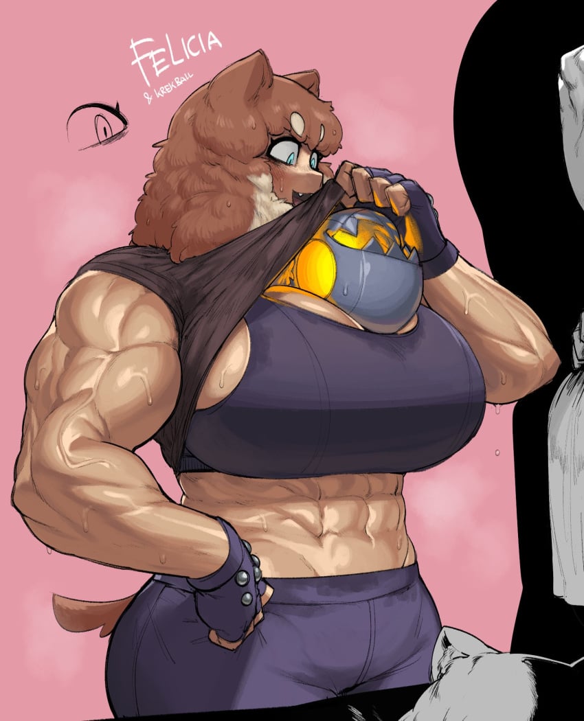 1girls abs anthro breasts cleavage felicia_(krekk0v) female huge_breasts krekk0v krekkball muscles muscular muscular_female original solo