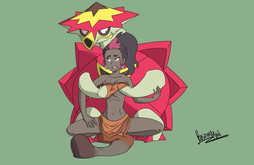 1girls amara_(pokemon) businessman_(artist) dark-skinned_female dark_skin fondling_breast milf monster_cock mother pokémon_(species) pokemon pokemon_sm pokephilia sima_(pokemon) turtle turtonator