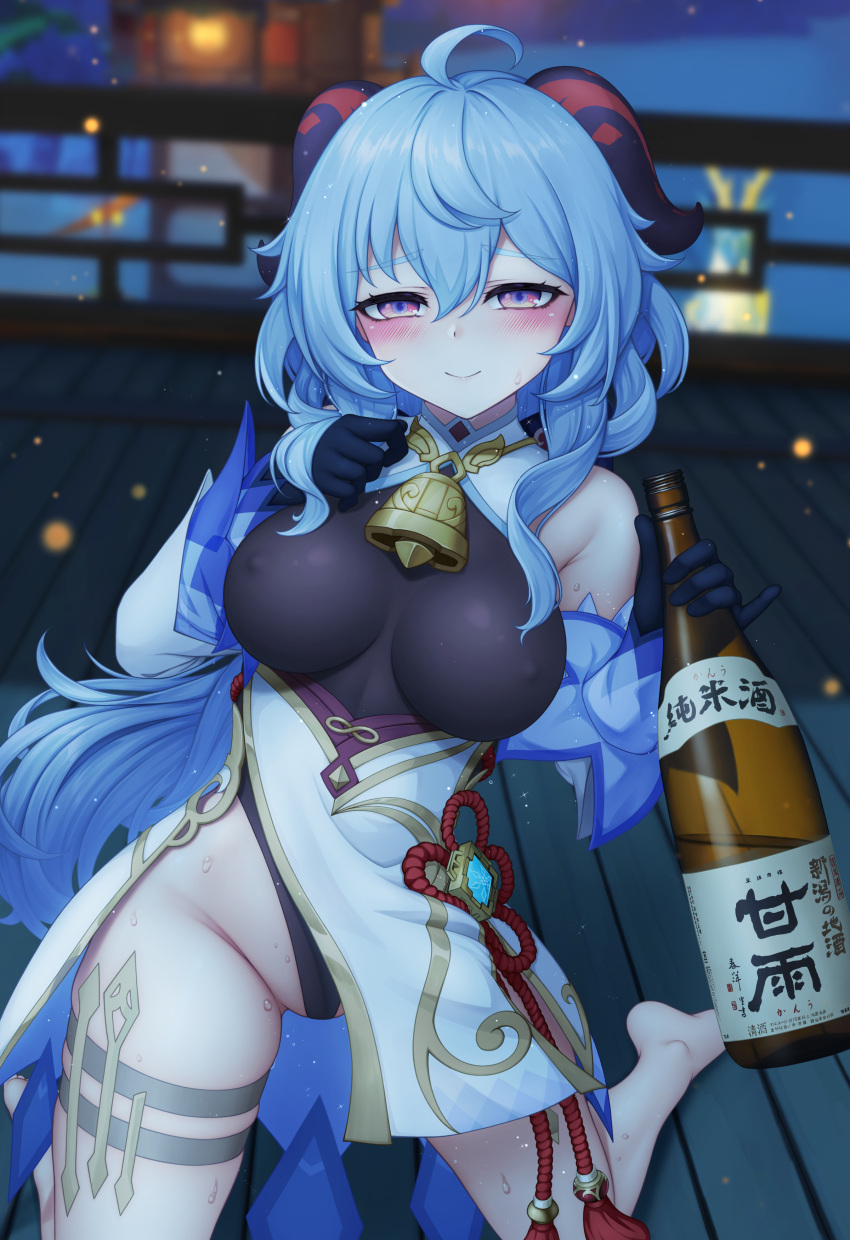 alcohol clothed female_only ganyu_(genshin_impact) genshin_impact horns horny horny_female shikikan sole_female