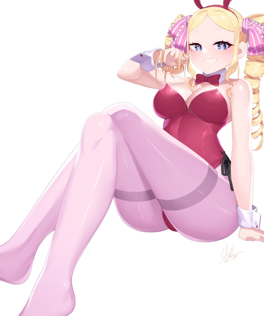 aged_up alternative_bust_size animal_ears ass beatrice_(re:zero) blonde_hair blue_eyes blush bow breasts bunny_ears bunnysuit cleavage clothing commission crossed_legs drill_hair feet female female_only grin high_resolution izulizuru large_breasts long_hair looking_at_viewer older open-mouth_smile open_mouth pantyhose playing_with_own_hair re:zero_kara_hajimeru_isekai_seikatsu red_bow sidelocks smile symbol-shaped_pupils thick_thighs thighs twin_drills very_high_resolution