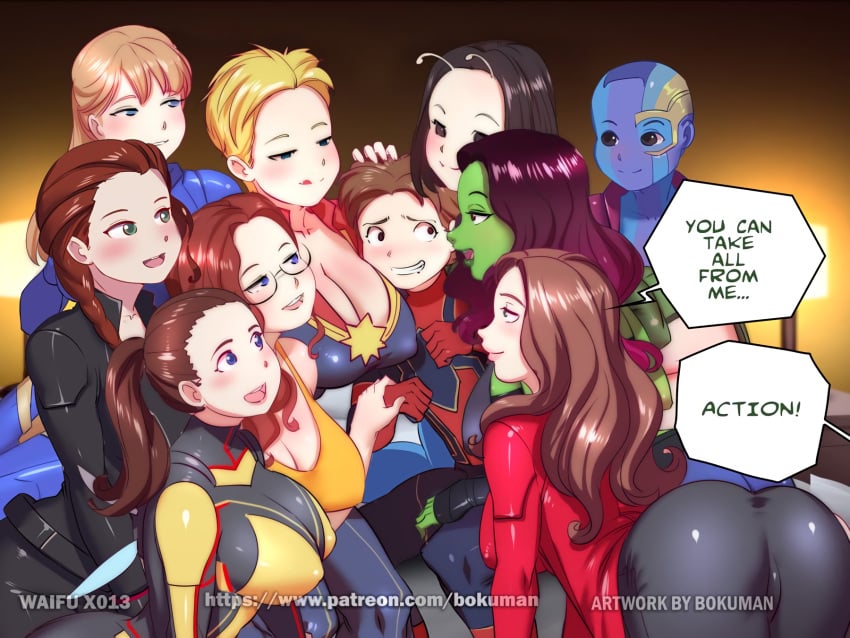 1boy 2d 9girls age_difference alien alien_girl alien_look_like_human alpha_male alternate_version_available ant-man_(series) ass aunt_and_nephew bald bald_female big_ass big_breasts black_widow_(marvel) bokuman breasts brown_hair bulge captain_marvel carol_danvers cleavage diverse_harem english english_text female female_focus gamora gangbang green-skinned_female green_skin guardians_of_the_galaxy harem hope_van_dyne imminent_sex incest interspecies iron_man_(series) large_breasts mantis_(marvel) marvel marvel_cinematic_universe may_parker multiple_girls natasha_romanoff nebula_(marvel) nipple_bulge older_female pepper_potts peter_parker princess rescue_(marvel) reverse_gangbang royalty scarlet_witch speech_bubble spider-man spider-man_(series) stepsister straight_hair text wanda_maximoff wasp_(marvel) younger_male zehoberei