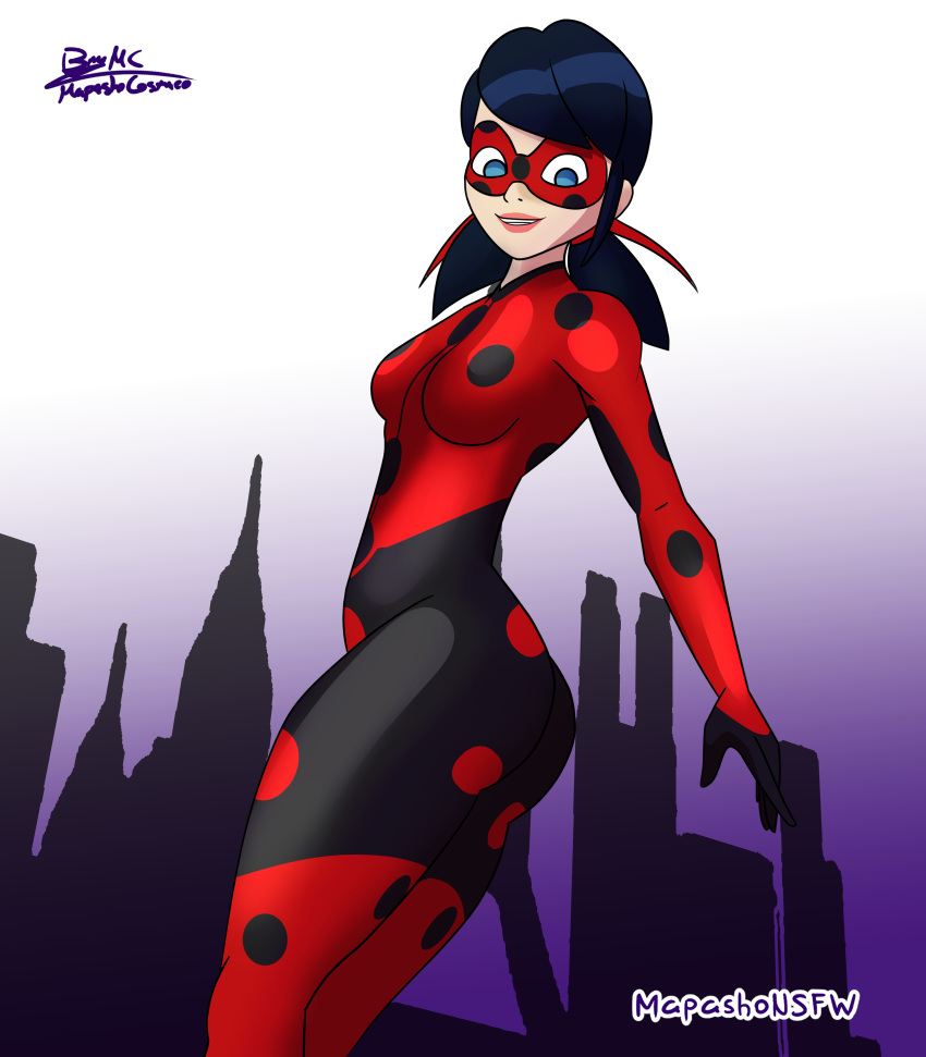 ass ass_grab big_ass big_butt blue_eyes blue_hair bodysuit ladybug_(character) light-skinned_female light_skin mapashonsfw marinette_cheng marinette_dupain-cheng medium_breasts miraculous_ladybug thick_thighs thighs tight_clothing tight_fit twintails white_body