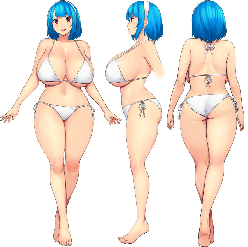 ass_cleavage bikini blue_hair butt_crack character_study errorkazoo female huge_breasts red_eyes rina_atherina_(errorkazoo) solo