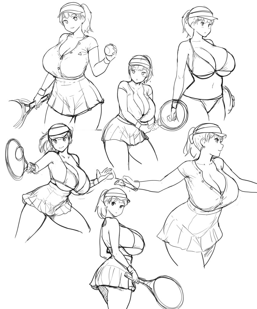 big_breasts character_study errorkazoo female huge_breasts monochrome rina_atherina_(errorkazoo) sketch solo