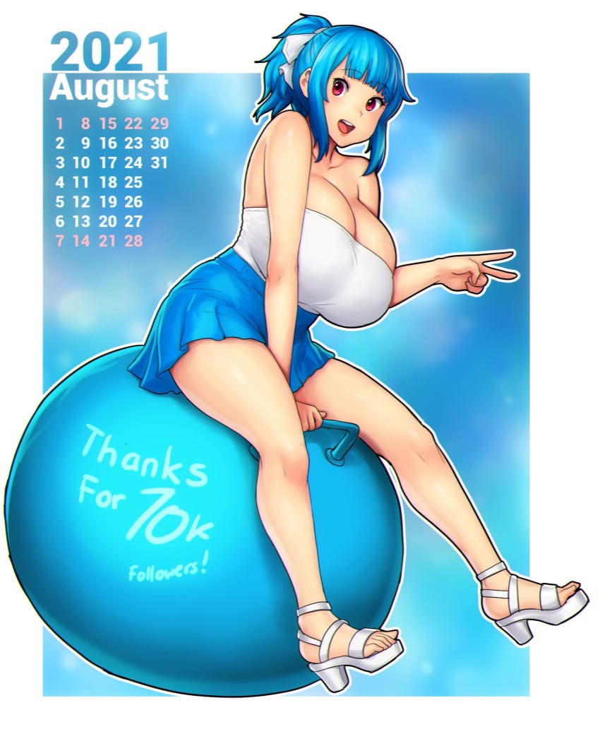 2021 august_(month) big_breasts blue_hair calendar_(medium) errorkazoo female huge_breasts red_eyes rina_atherina_(errorkazoo)