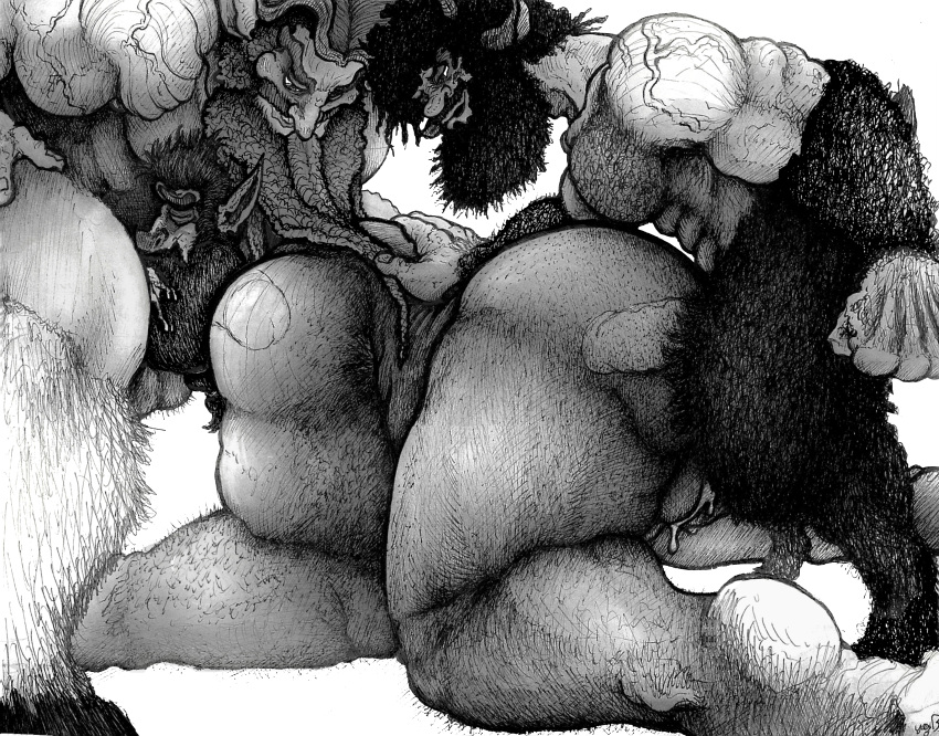 3boys anal anal_sex animal_ears artist_name baldrick_(character) balls balls_deep ballsack bara bartel beard big_balls black_fur black_hair blowjob body_fur body_hair boner braided_beard butt curly_hair dangling_testicles doggy_style dominant_male domination erection facial_hair faun gay gay_sex george_(character) group group_sex hairy_balls hairy_butt hairy_chest hairy_male half-human heavy_balls hooves horns humanoid humanoid_penis hunk long_beard long_hair_male low_hanging_balls male male_only manly monochrome muscles muscular_male mustache orc penis penis_in_anus penis_in_mouth rough rough_sex satyr scrotum smile sodomy spitroast tail testicles trio veiny_penis yagi_b. yagi_b._(artist)