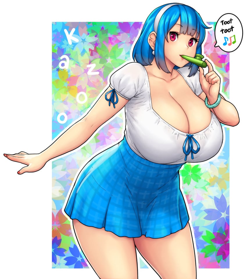 big_breasts blue_hair errorkazoo female huge_breasts kazoo red_eyes rina_atherina_(errorkazoo)